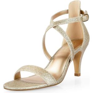 imageAnkis Nude Gold Black Heels Strappy Heels for Women 3 Inch Stiletto Open Toe Sandals for Wedding Evening Party HomecomingGold Glitter