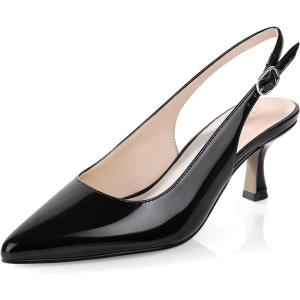 imageAnkis Womens Slingback Kitten Heels Closed Pointed Toe Pumps Dress Shoes Party Wedding Casual 25inchBlack Patent