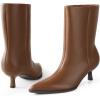 imageKitten Heel Ankle Boots for Women  Black Brown Kitten Heels Wide Calf Ankle Booties Womens Winter Fall Boots for Women 2025 Dress Shoe Pointed Toe Memory Foam Mid Calf Leather Low Heel Slip Pull on ComfortableBrown