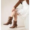 imageKitten Heel Ankle Boots for Women  Black Brown Kitten Heels Wide Calf Ankle Booties Womens Winter Fall Boots for Women 2025 Dress Shoe Pointed Toe Memory Foam Mid Calf Leather Low Heel Slip Pull on ComfortableBrown