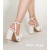 imageAnkis White Gold Bow Heel Chunky Wedding Shoes for Bride 315 Inch High Heel Open Toe Ankle Buckle Strap Dressy Pleated Kont Women Shoe Party Graduation Event SummerWhite