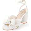 imageAnkis White Gold Bow Heel Chunky Wedding Shoes for Bride 315 Inch High Heel Open Toe Ankle Buckle Strap Dressy Pleated Kont Women Shoe Party Graduation Event SummerWhite