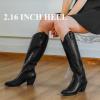imageAnkis Cowboy Boots for Women Wide Calf Cowgirl Boots Comfortable Knee High Chunky Heel Embroidered Western White Black Pull On Tall Boot Retro Poitned Toe Fall Winter ShoesBlack