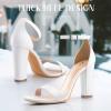 imageAnkis White Heels Wedding Shoes for Bride Women Chunky Heels Pearl High Heels Heeled Sandals 4 InchWhite