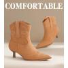 imageKitten Heel Ankle Boots for Women Cowgirl Boots Womens Cowboy Booties Pointed Toe Dress Western Short ShoesBrown