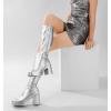 imageAnkis Knee High Boots Platform Boots for Women Chunky Heel Side Zipper Long GOGO BootsSilver Pu