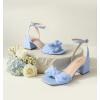 imageAnkis White Gold Blue Bow Women Heel Chunky Wedding Shoes for Bride 225 Inch Heel Open Square Toe Ankle Buckle Strap Dressy Pleated Comfortable Fashion Shoe Party Graduation Event 2026Blue