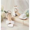 imageAnkis White Gold Blue Bow Women Heel Chunky Wedding Shoes for Bride 225 Inch Heel Open Square Toe Ankle Buckle Strap Dressy Pleated Comfortable Fashion Shoe Party Graduation Event 2026White