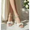 imageAnkis White Gold Blue Bow Women Heel Chunky Wedding Shoes for Bride 225 Inch Heel Open Square Toe Ankle Buckle Strap Dressy Pleated Comfortable Fashion Shoe Party Graduation Event 2026White