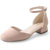 imageAnkis Closed Toe Heels for Women Black Nude White Gold Silver 1 Inch Womens Flats Low Block Heel Women Dress Shoes Womens Pumps Work Shoes with Ankle Strap for Spring FallNude Suede