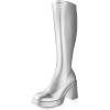 imageAnkis Knee High Boots Platform Boots for Women Chunky Heel Side Zipper Long GOGO BootsSilver Pu
