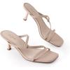 imageAnkis Womens Strappy Kitten Heels Square Open Toe 225 Inch Heeled Sandals Slip On Slides MulesNude Nubuck