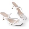 imageAnkis Womens Strappy Kitten Heels Square Open Toe 225 Inch Heeled Sandals Slip On Slides MulesWhite Pu