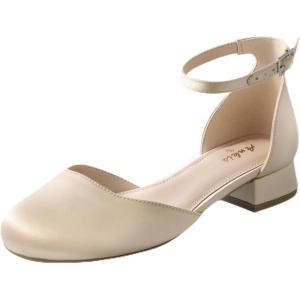 imageAnkis Closed Toe Heels for Women Black Nude White Gold Silver 1 Inch Womens Flats Low Block Heel Women Dress Shoes Womens Pumps Work Shoes with Ankle Strap for Spring FallNude Satin