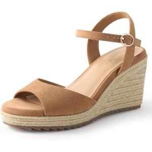 imageAnkis Espadrilles Wedges Sandals for Women Wedge Platform Sandals Heels Peep Open Toe Comfortable Ankle Strap Buckle Summer Wedge HeelsBrown Suede
