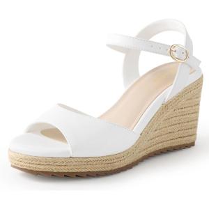 imageAnkis Espadrilles Wedges Sandals for Women Wedge Platform Sandals Heels Peep Open Toe Comfortable Ankle Strap Buckle Summer Wedge HeelsWhite Pu