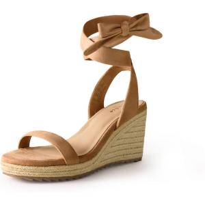 imageAnkis Wedge Sandals for Women Open Toe Espadrilles Dressy Platform Sandals Lace Up Ankle Strap Wedges SandalsBrown Suede