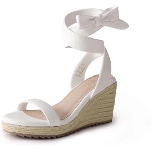 imageAnkis Wedge Sandals for Women Open Toe Espadrilles Dressy Platform Sandals Lace Up Ankle Strap Wedges SandalsWhite Pu