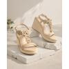 imageAnkis Wedge Sandals for Women Espadrille Womens Wedge Sandals Comfortable Open Toe Flower T Strap High Heel Wedges for Women Dressy Summer 34InchNude Nubuck