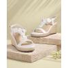 imageAnkis Wedge Sandals for Women Espadrille Womens Wedge Sandals Comfortable Open Toe Flower T Strap High Heel Wedges for Women Dressy Summer 34InchWhite Pu