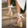 imageAnkis Womens Espadrilles Wedges Sandals Heels Open Toe Tie Lace Up Cute Ankle Strap Dressy Platform Wedges SandalsWhite Pu