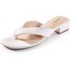 imageAnkis Black White Heels for Women Square Open Toe Sandals Flip Flop Thong Low Heels 1 Inch Heeled Sandals for WomenWhite Pu
