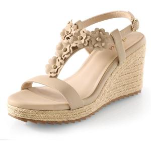 imageAnkis Wedge Sandals for Women Espadrille Womens Wedge Sandals Comfortable Open Toe Flower T Strap High Heel Wedges for Women Dressy Summer 34InchNude Nubuck