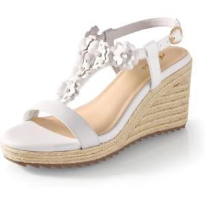 imageAnkis Wedge Sandals for Women Espadrille Womens Wedge Sandals Comfortable Open Toe Flower T Strap High Heel Wedges for Women Dressy Summer 34InchWhite Pu