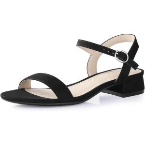imageAnkis Women Nude Black White Sandals for Women Low Heel 1 Inch Dressy Sandal Ankle Strap Open Toe Block Short Heeled Summer Classic Comfortable Graduation Holiday Party Casual Flat ShoesBlack Suede