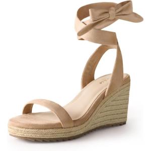 imageAnkis Womens Espadrilles Wedges Sandals Heels Open Toe Tie Lace Up Cute Ankle Strap Dressy Platform Wedges SandalsNude Suede