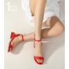 imageAnkis Black Nude White Gold Women Sandals Comfortable Walking Strappy Open Toe Sandals for Women Dressy Summer 1 Inch Low Block Heel Flat Adjustable Ankle Strap ShoesRed Satin
