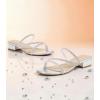 imageAnkis Black Nude White Strappy Heels Women 1 Inch Low Chunky Block Heel Heeled Sandals Square Open Toe Slip On Slides MulesSilver Purhinestone