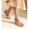 imageAnkis Wedge Sandals for Women Espadrille Womens Wedge Sandals Comfortable Open Toe Cross Band Ankle Strap High Heel Wedges for Women Dressy Summer 34InchGold Pu