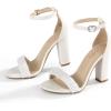 imageAnkis White Heels Wedding Shoes for Bride Women Chunky Heels Pearl High Heels Heeled Sandals 4 InchWhite Pearl