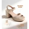 imageAnkis White Nude Heels Platform Heeled Sandals Chunky Block Open Toe Ankle Strappy Heels Wedding Party Dress ShoesNude