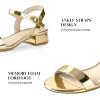 imageAnkis Women Nude Black White Sandals for Women Low Heel 1 Inch Dressy Sandal Ankle Strap Open Toe Block Short Heeled Summer Classic Comfortable Graduation Holiday Party Casual Flat ShoesGold Pu