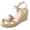 imageAnkis Wedge Sandals for Women Espadrille Womens Wedge Sandals Comfortable Open Toe Cross Band Ankle Strap High Heel Wedges for Women Dressy Summer 34InchGold Pu