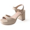 imageAnkis White Nude Heels Platform Heeled Sandals Chunky Block Open Toe Ankle Strappy Heels Wedding Party Dress ShoesNude