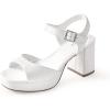 imageAnkis White Nude Heels Platform Heeled Sandals Chunky Block Open Toe Ankle Strappy Heels Wedding Party Dress ShoesWhite