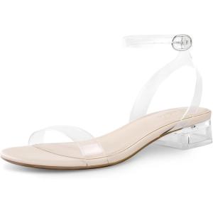 imageAnkis Black Nude White Gold Women Sandals Comfortable Walking Strappy Open Toe Sandals for Women Dressy Summer 1 Inch Low Block Heel Flat Adjustable Ankle Strap ShoesClear
