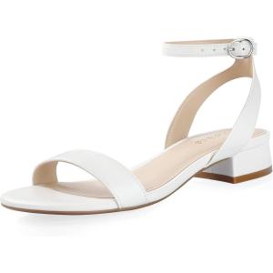 imageAnkis Black Nude White Gold Women Sandals Comfortable Walking Strappy Open Toe Sandals for Women Dressy Summer 1 Inch Low Block Heel Flat Adjustable Ankle Strap ShoesWhite Pu