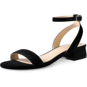 imageAnkis Black Nude White Gold Women Sandals Comfortable Walking Strappy Open Toe Sandals for Women Dressy Summer 1 Inch Low Block Heel Flat Adjustable Ankle Strap ShoesBlack Nubuck