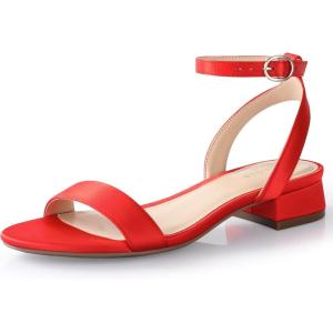 imageAnkis Black Nude White Gold Women Sandals Comfortable Walking Strappy Open Toe Sandals for Women Dressy Summer 1 Inch Low Block Heel Flat Adjustable Ankle Strap ShoesRed Satin