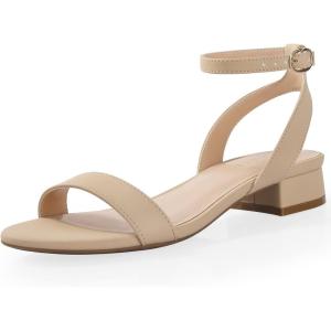 imageAnkis Black Nude White Gold Women Sandals Comfortable Walking Strappy Open Toe Sandals for Women Dressy Summer 1 Inch Low Block Heel Flat Adjustable Ankle Strap ShoesNude Nubuck