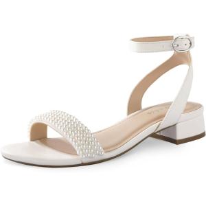 imageAnkis Black Nude White Gold Women Sandals Comfortable Walking Strappy Open Toe Sandals for Women Dressy Summer 1 Inch Low Block Heel Flat Adjustable Ankle Strap ShoesWhite Pearl