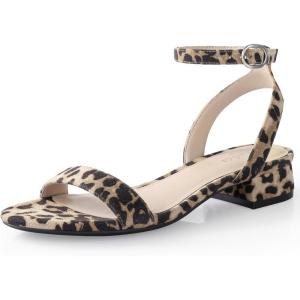 imageAnkis Black Nude White Gold Women Sandals Comfortable Walking Strappy Open Toe Sandals for Women Dressy Summer 1 Inch Low Block Heel Flat Adjustable Ankle Strap ShoesLeopard