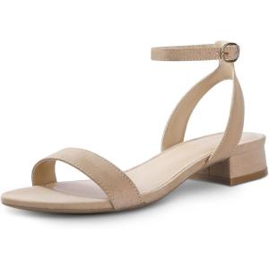 imageAnkis Black Nude White Gold Women Sandals Comfortable Walking Strappy Open Toe Sandals for Women Dressy Summer 1 Inch Low Block Heel Flat Adjustable Ankle Strap ShoesNude Suede