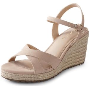 imageAnkis Wedge Sandals for Women Espadrille Womens Wedge Sandals Comfortable Open Toe Cross Band Ankle Strap High Heel Wedges for Women Dressy Summer 34InchNude Suede