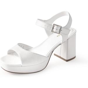 imageAnkis White Nude Heels Platform Heeled Sandals Chunky Block Open Toe Ankle Strappy Heels Wedding Party Dress ShoesWhite