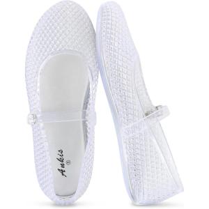 imageAnkis Mesh Ballet Flats for Women Black Mesh Flats Buckle Strap Mary Jane Ballerina Flats Womens Fishnet Flat Sandals Shoes for Dressy SummerJelly Clear